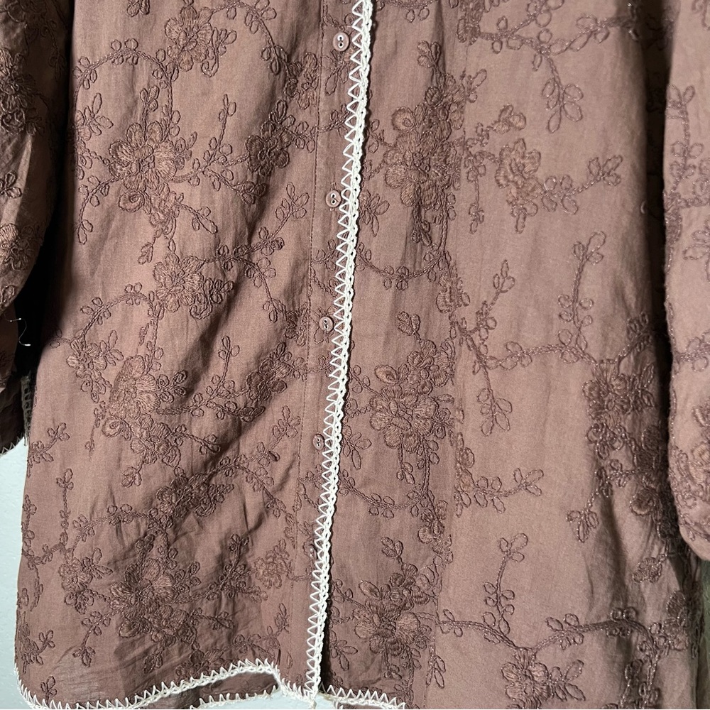 HYACINTH HOUSE Brown Embroidered Trisha Shirt Dress with Pockets Size Large - Picture 6 of 14